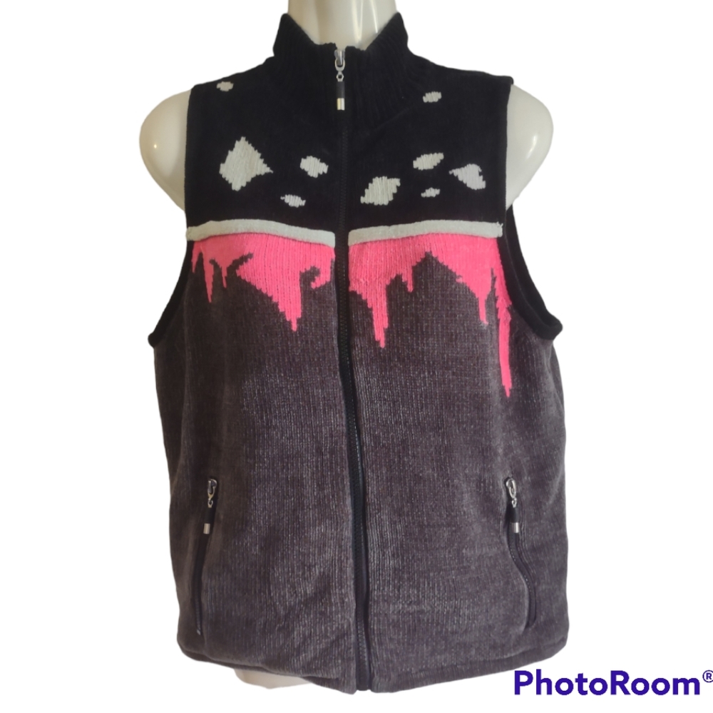 Jamie Sadock Chenille Vest sz S Gray Pink zip up Golf Outerwear